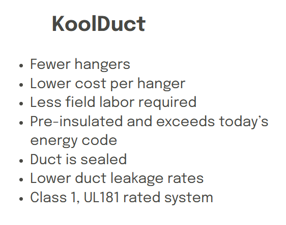 KoolDuct pre-insulated duct panel system